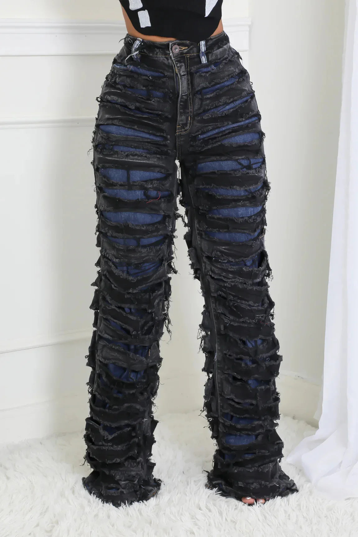 Vintage Jeans Straight Pants Women Double Hole Denim Trousers Streetwear High Waist Stretch Punk Gothic Y2k 2025 Floor Length Aviola
