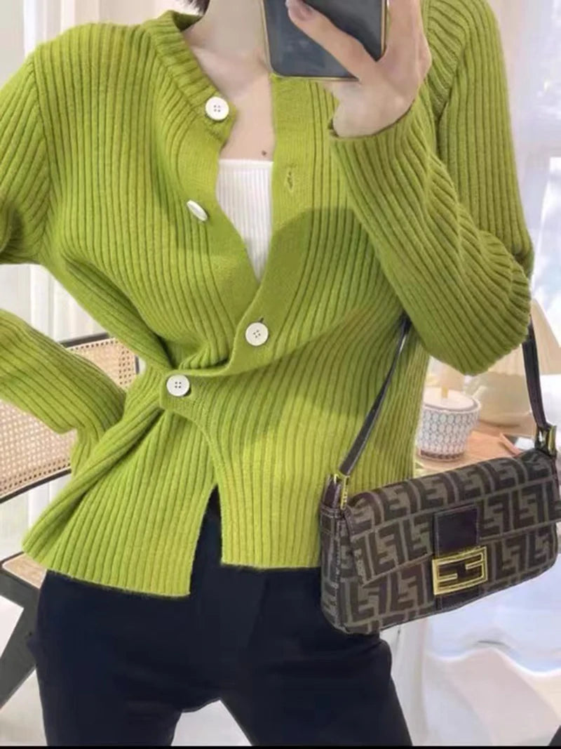 MEXZT Irregular Knitted Cardigan Women Elegant Black Sweater Coat Korean Fashion Slim Knitwear Winter Ladies Basic Chic Jumpers Aviola