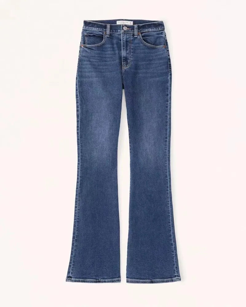 Women Jeans Flare Pants Denim Washing Loose Fit Bootcut Pockets High Street Slight Strech Solid Full Length Spring 2024 Aviola