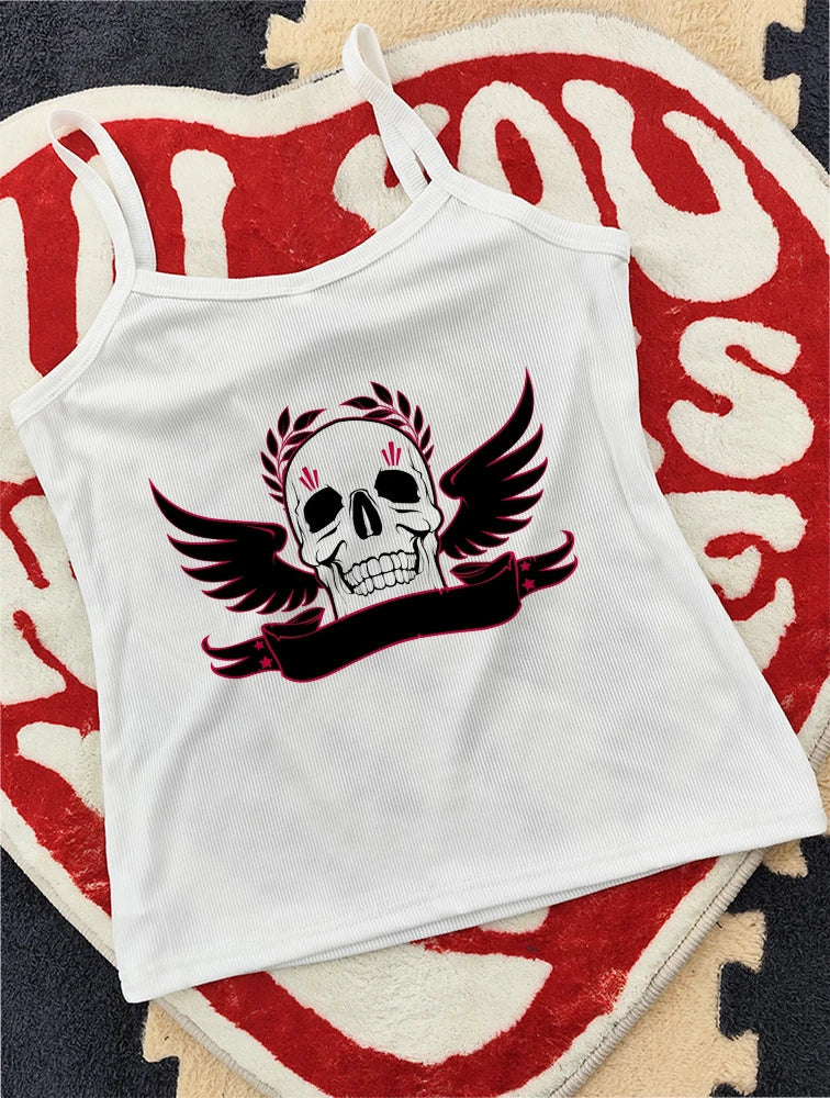 2024 Europe and the United States street new skull series printed short sleeve women Y2K women's T-shirt vest strap inside Aviola
