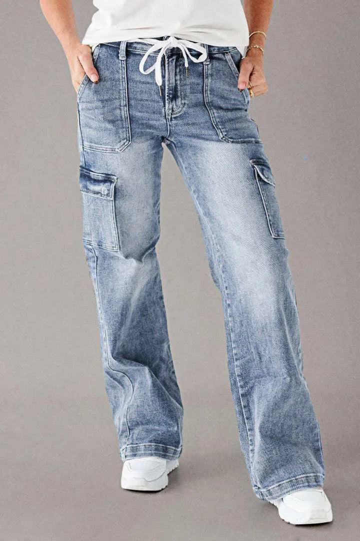 Denim Cargo Pant Women Jeans Long Pants Casual Loose High Waist Straight Trousers Y2k Streetwear Elegant Punk Mom Work 2025 Aviola