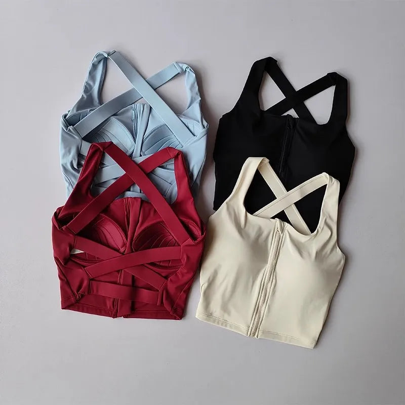 Women Fitness Underwear Yoga Bras cross Back Beauty Sports Bras Front Zippe Top Bra Sexy Breathable Underwear For Women Gym Top Aviola