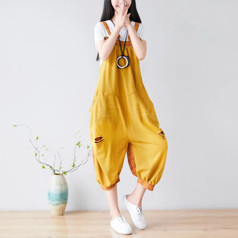Jumpsuits Women Denim One Piece Suspenders Mom Jeans Overalls Hole Wide Leg Long Pants High Waist Work Y2k Streetwear Rompers Aviola