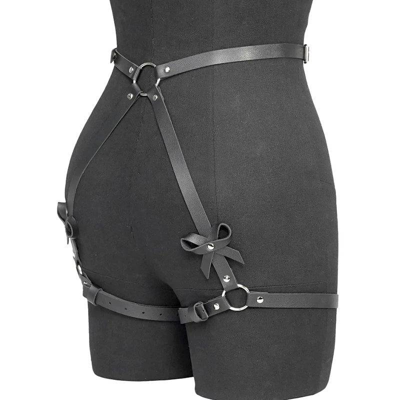 Gothic PU Leather Harness Buttock Garters Sexy Women's Lingerie Set BDSM Body Bondage Leg Harness Fetish Erotic Underwear Sets Aviola