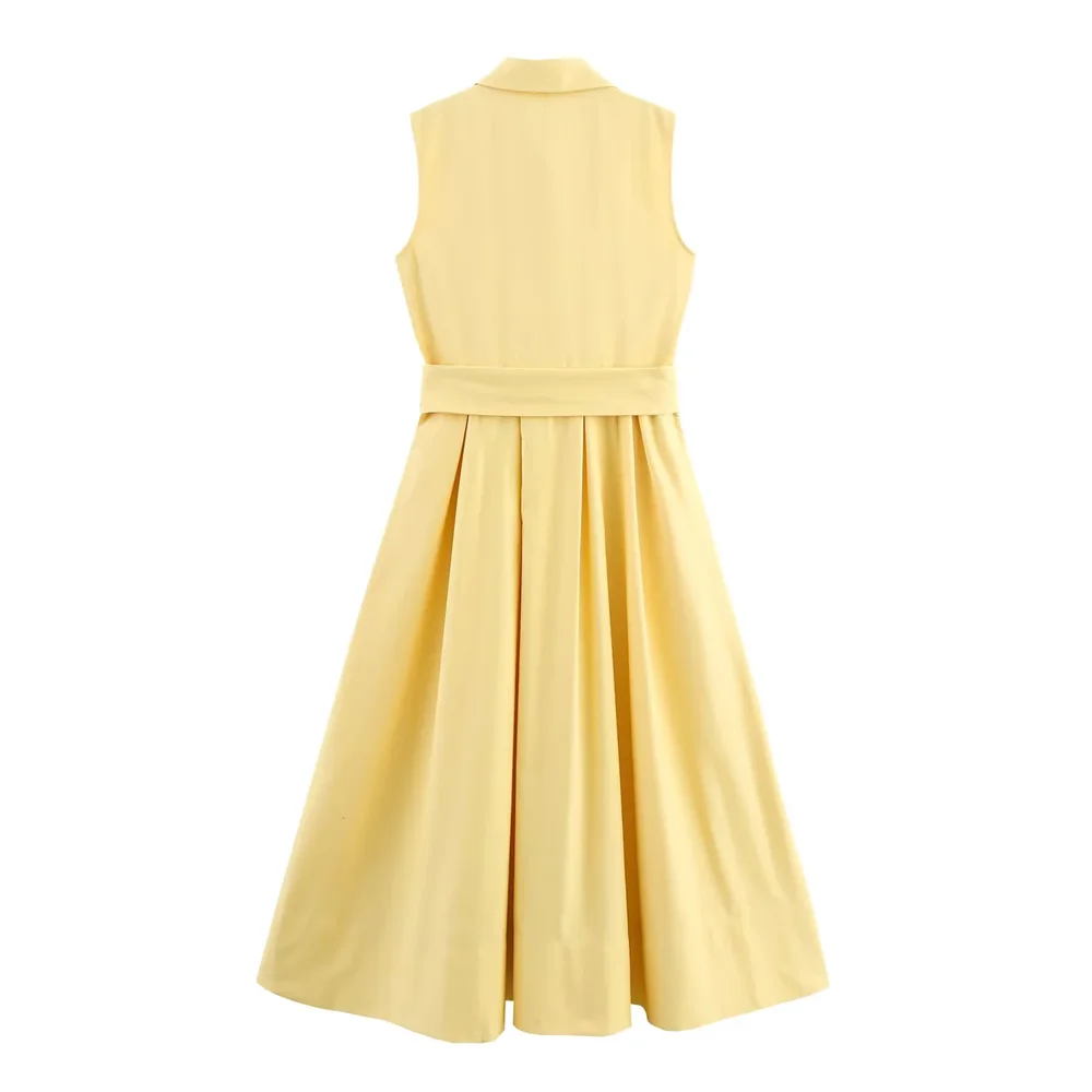 BM&MD&ZA2025belt shirt-style lapel sleeveless loose simple temperament commuting loose A-line dress long skirt female Aviola
