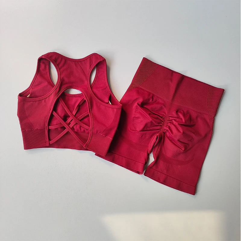 2 PCS Women's Seamless Yoga Set Sexy Sport Bra High Waist Sports Shorts Gym Fitness Sleeveless Workout Suit Sporstwear Aviola