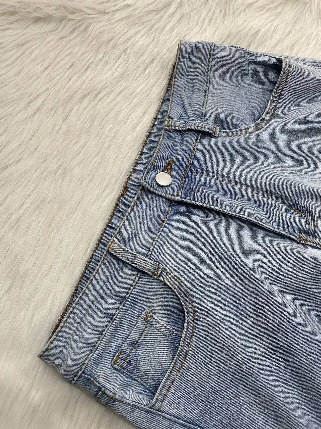 Jeans Denim Pants Women Straight Button Pockets High Waist Mom Floor Length Washed Distressed Strech Trousers 2025 Streetwear Aviola