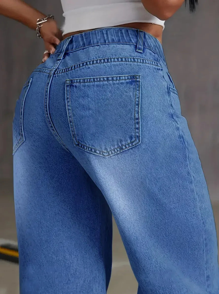 Denim Pant Women Mom Jeans Wide Leg Long Pants High Waist Straight Trousers Y2k Streetwear Elegant Splice Club Punk Casual Aviola