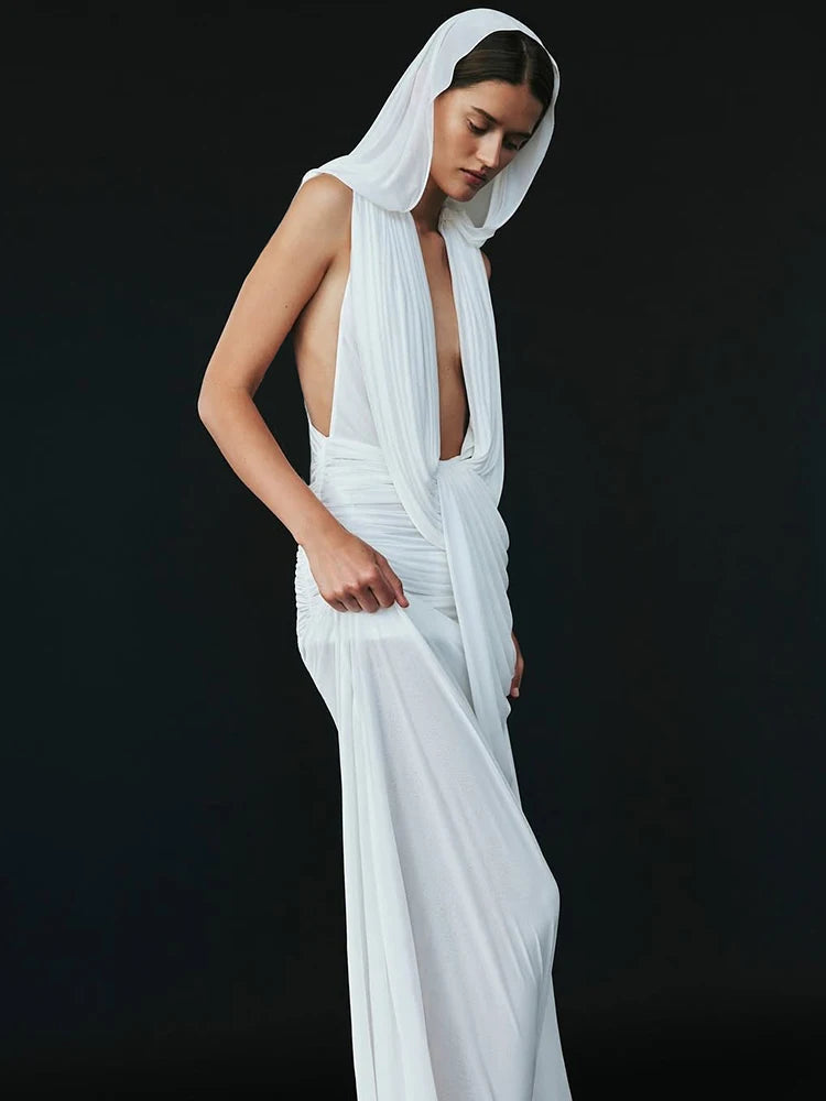 Nibber Wrap Ruched Temperament Dress Women Sexy Deep V-Neck Sleeveless High Elasticity Buttocks Beach Party Solid Long Bodycon Aviola