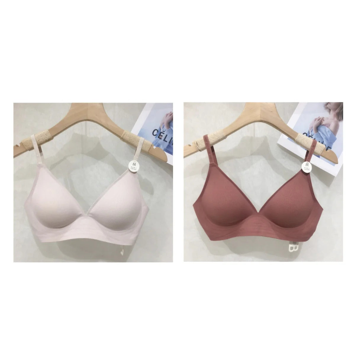 2Pcs/Set Seamless Bras For Women Nonwire Brassiere Soft Underwear Tops Letter Strap Sexy Lingerie U-shaped Back Bralette Aviola