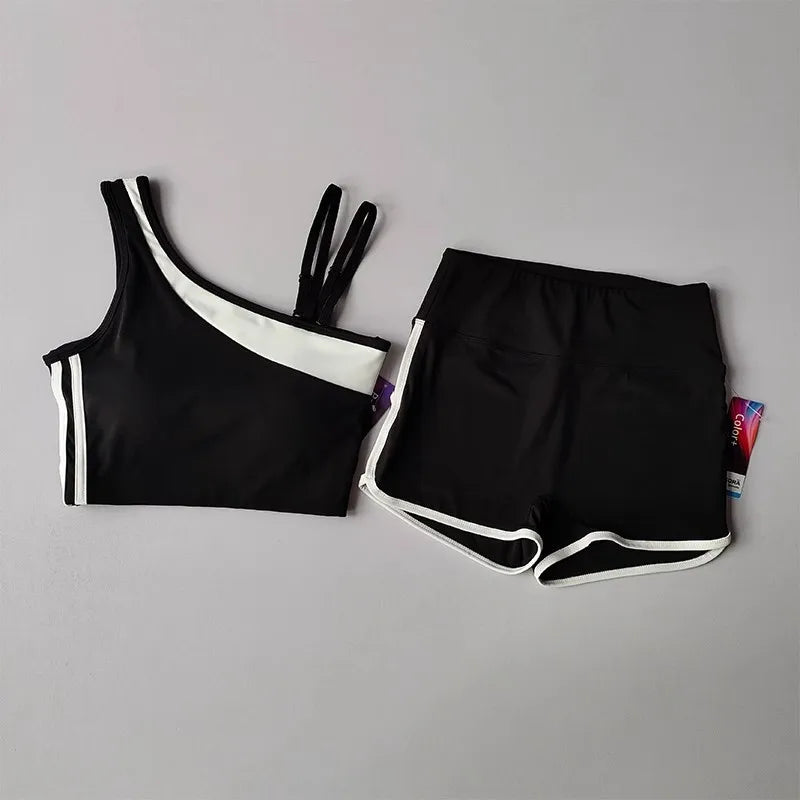 2 Pieces Yoga Suit for Women Splicing Color Fitness Gym Clothes Halter Sports Bra Matching Impact Shorts Workout Sets Gym Outfit Aviola