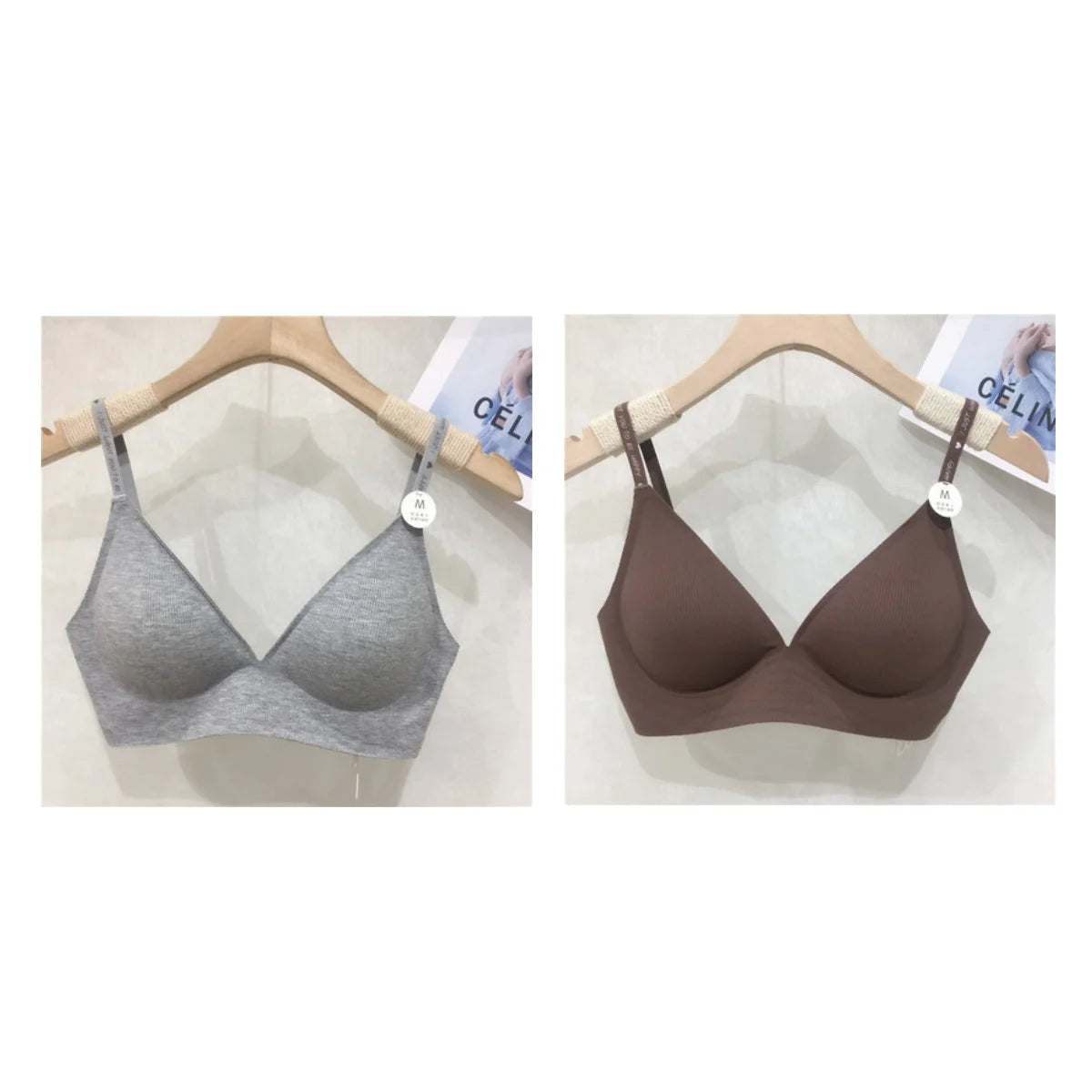2Pcs/Set Seamless Bras For Women Nonwire Brassiere Soft Underwear Tops Letter Strap Sexy Lingerie U-shaped Back Bralette Aviola
