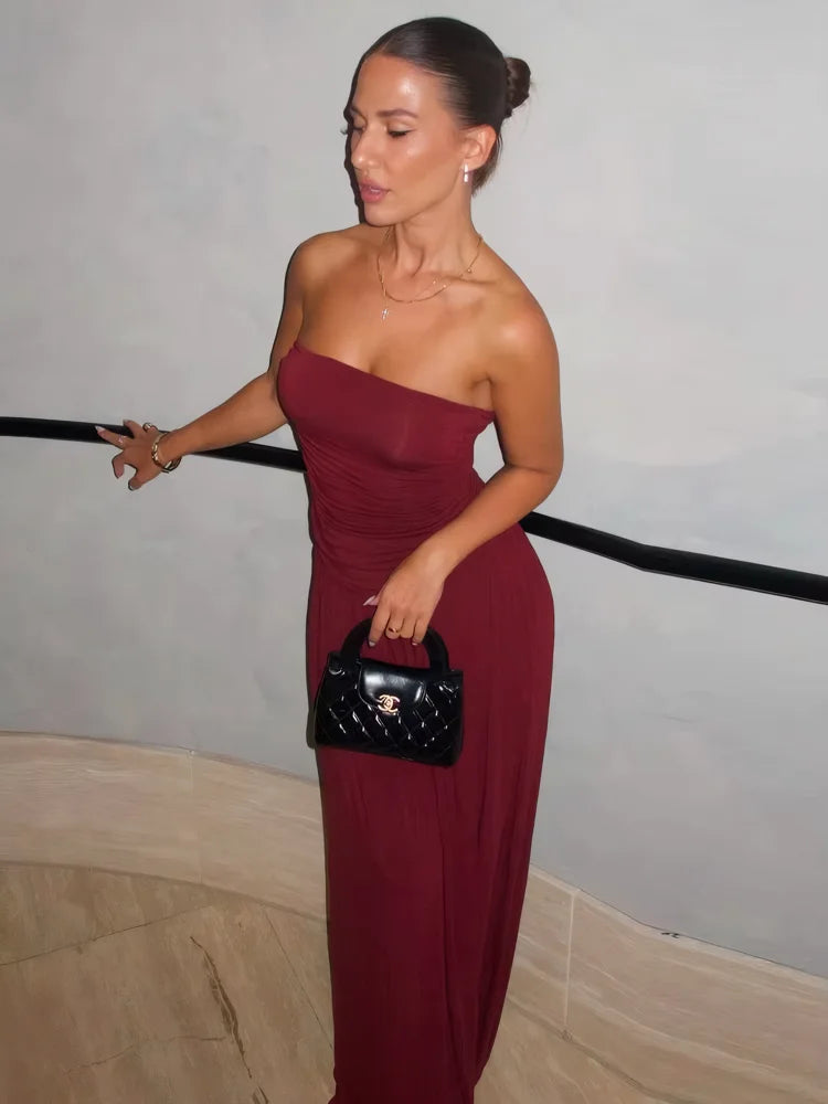 New summer sleeveless sexy strapless pleated long dress Aviola