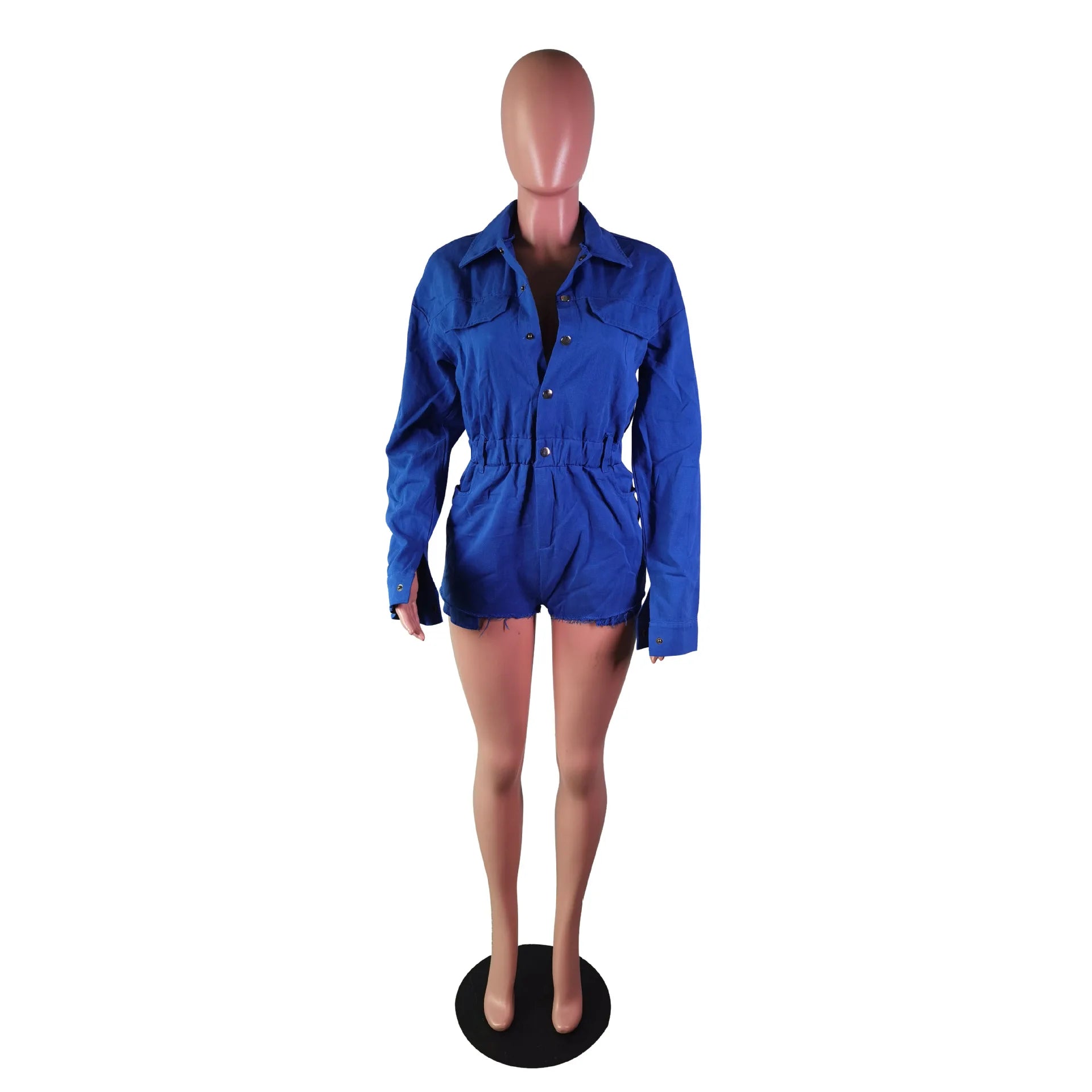 Streetwear Pockets Jeans Jumpsuit Denim Playsuit Women Shorts Turn Down Collar Single Breasted Long Sleeve Rompers Autumn Aviola
