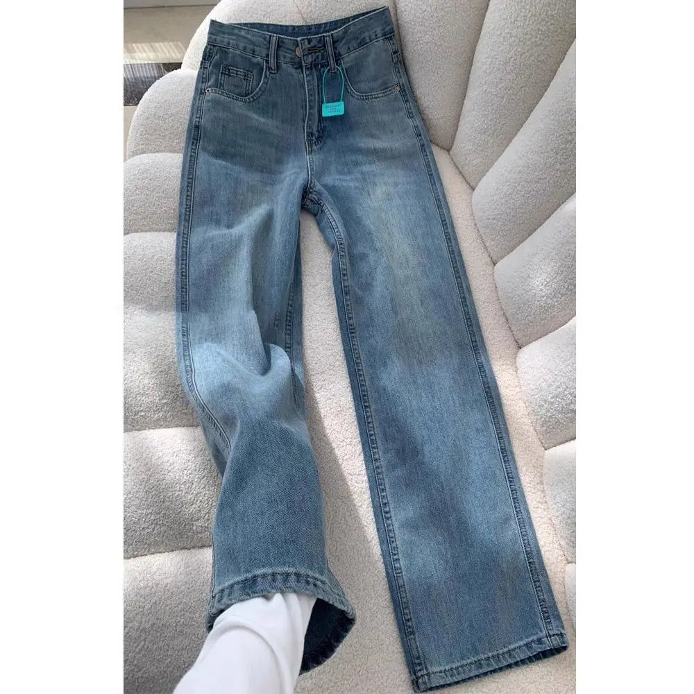Wide Leg Jeans Women Denim Straight Pants Floor Length 2025 Streetwear High Waist Pockets Distressed Mom Jeans Vintage Trousers Aviola