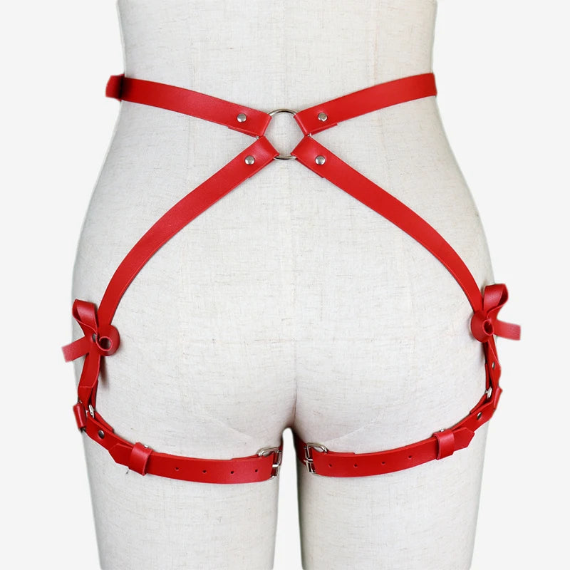 Gothic PU Leather Harness Buttock Garters Sexy Women's Lingerie Set BDSM Body Bondage Leg Harness Fetish Erotic Underwear Sets Aviola