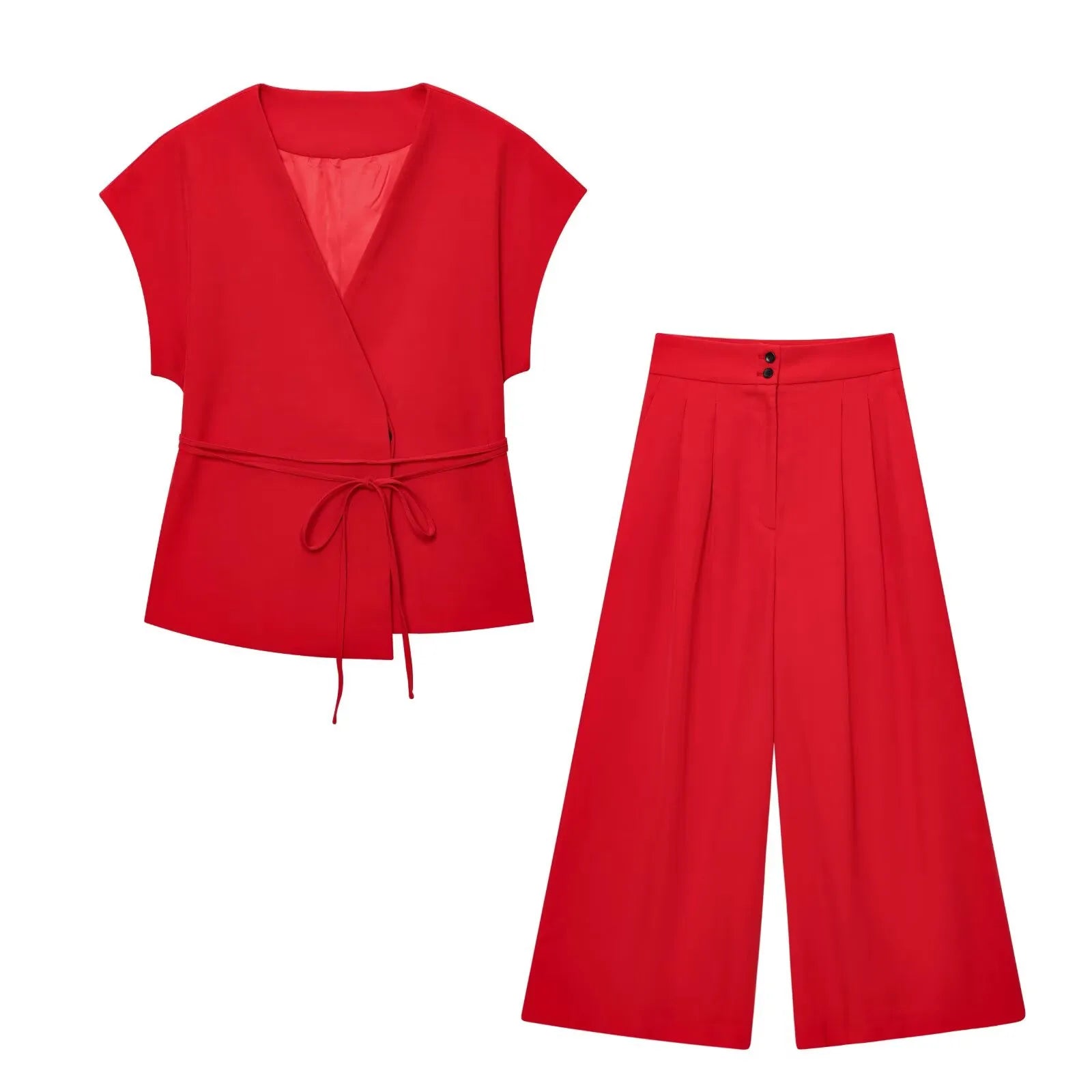 UNIZERA 2025 New Arrivals Women's Wear Elegant V-neck Sleeveless Lace-up Vest Jacket + High-waisted Casual Wide-leg Pants Set Aviola
