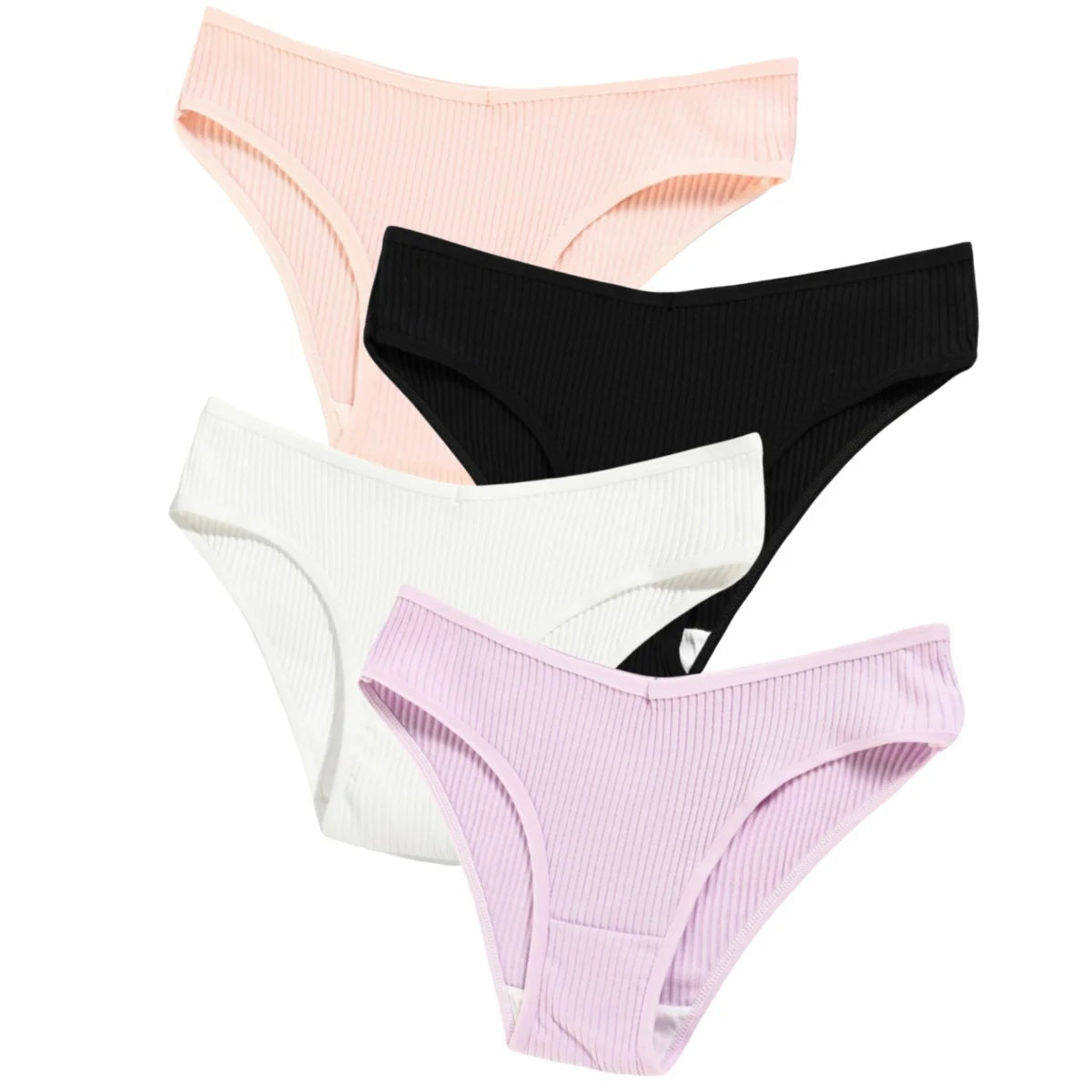 4Pcs/Set Seamless Panties Cotton Briefs Low Waist Bikini Panty Sports Underwear Breathable Solid Color Ribbed Underpants Aviola