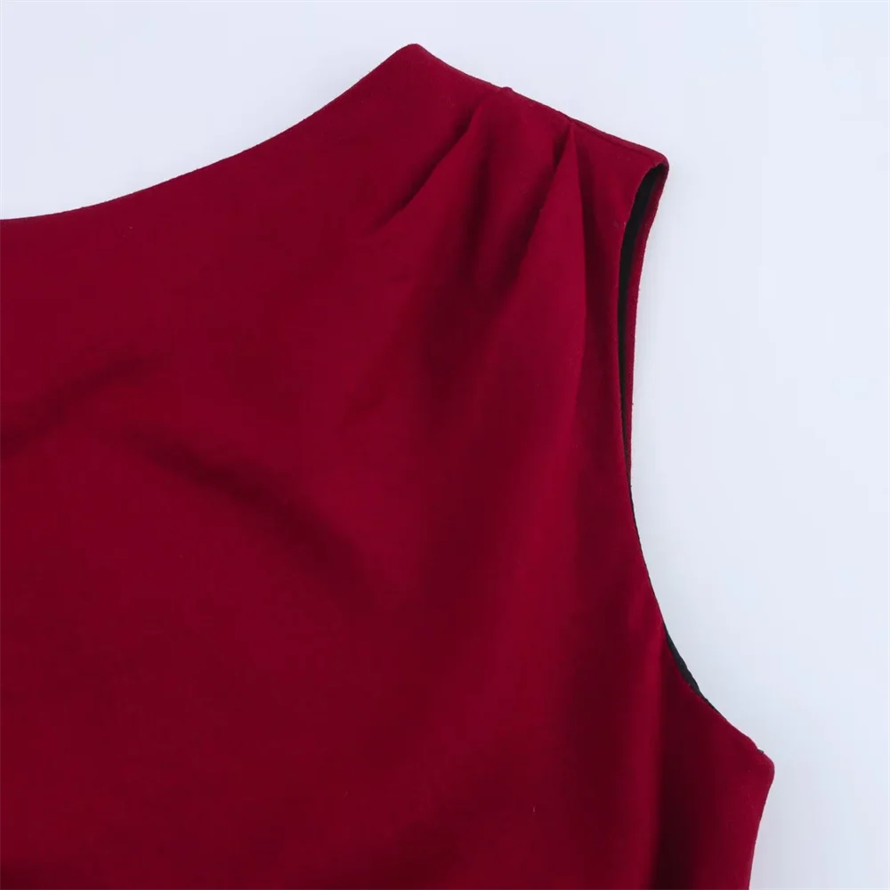 BM&MD&ZA2025French simple pleated oblique shoulder asymmetrical collar slim dress summer new women's clothing Aviola