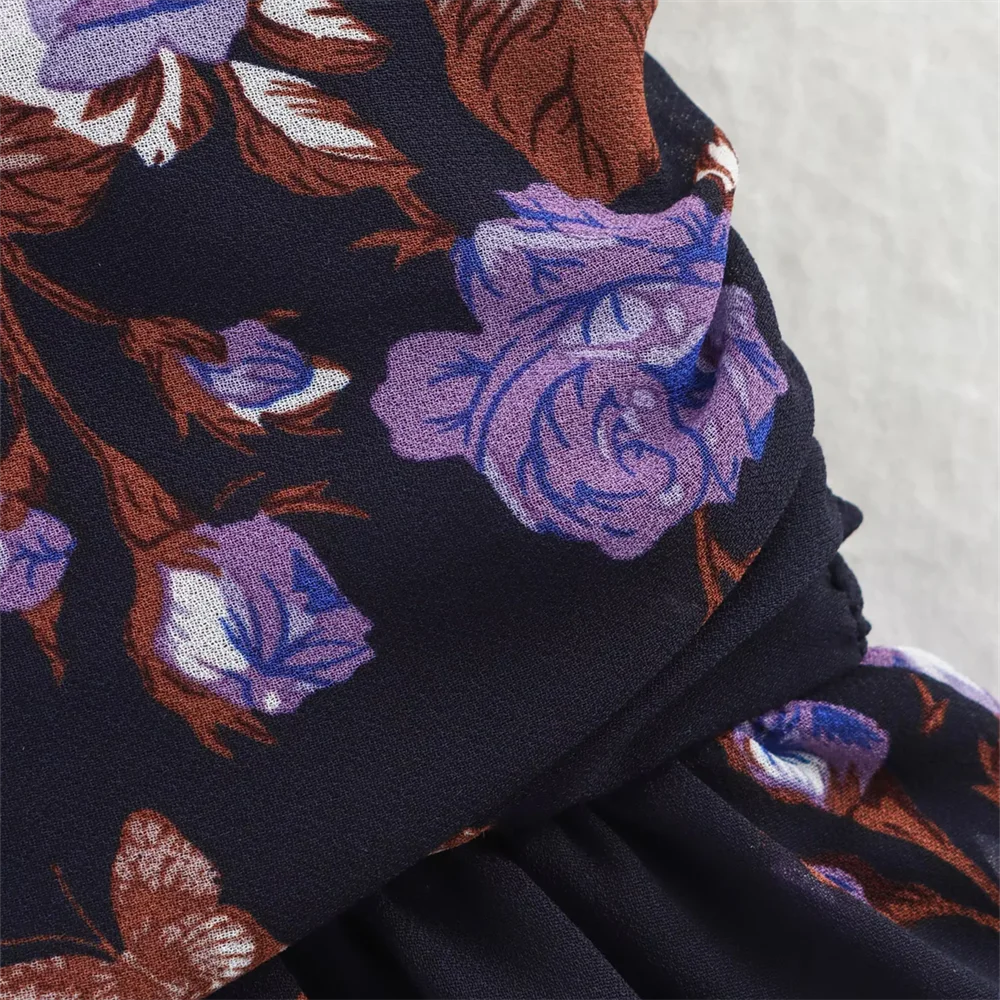 BM&MD&ZA2025multi-layer printed V-neck sleeveless layered decorative floral dress new summer women's clothing Aviola