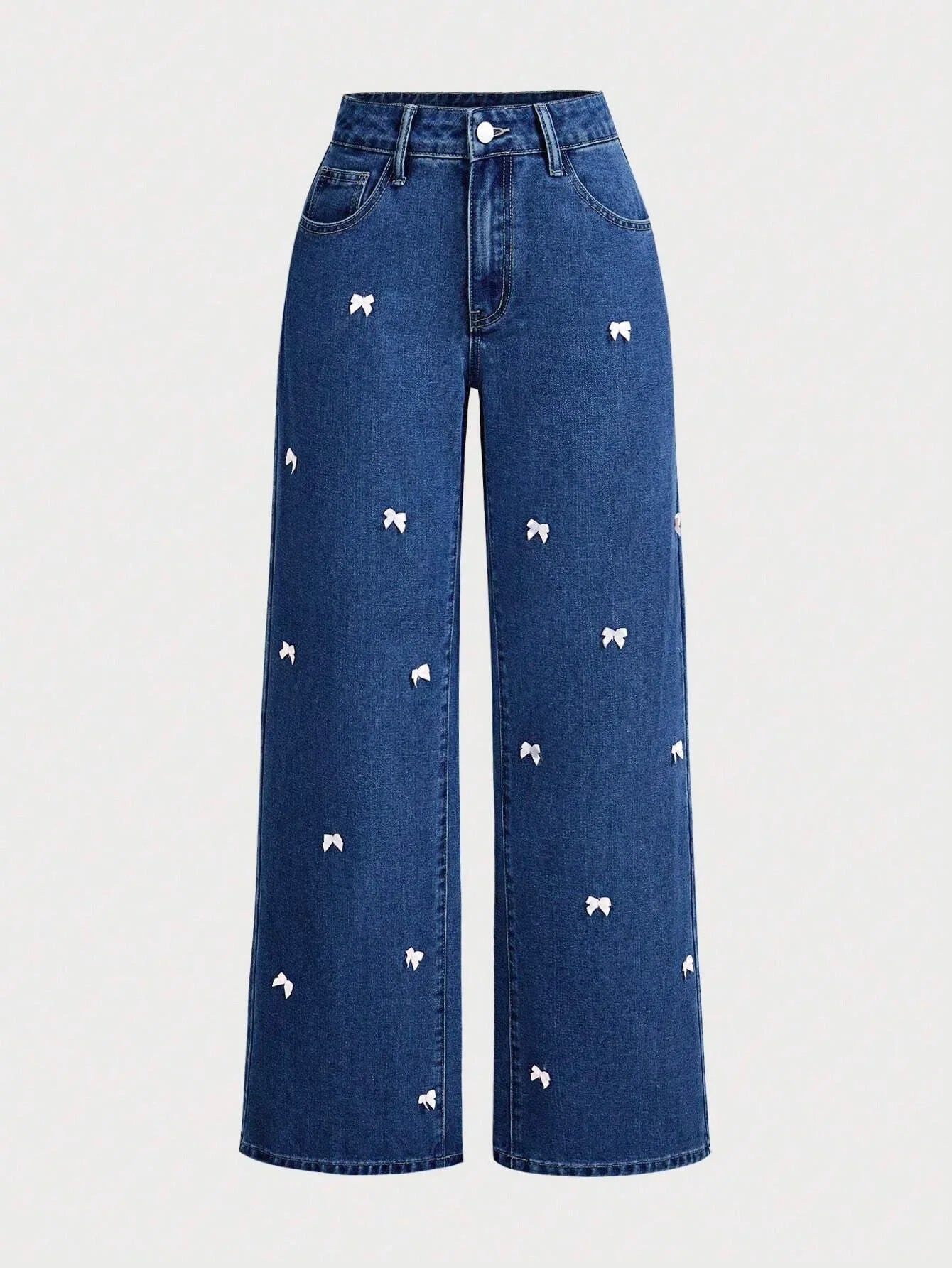 Denim Wide Leg Pants Women Mom Jeans Streetwear High Waist Bow Washed Distressed Straight Trousers Y2k Vintage Floor Length Aviola