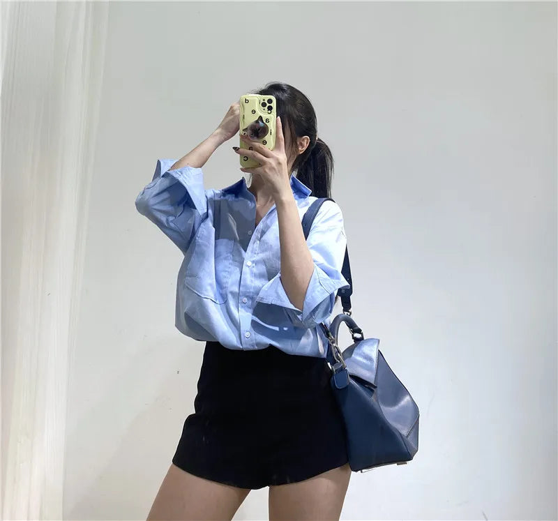 RARF Women Autumn Single Breasted Blouses Vintage Lapel Collar Long Sleeve Office Lady Female Shirt Chic Pocket Top Blusas Aviola