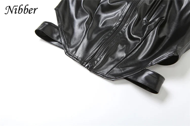 Nibber Leather Punk Sexy Tank Tops Women Halter Neck Zipper Backless Sleeveless Top Female Locomotive Streetwear Nightclub Vest Aviola