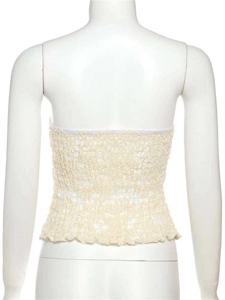 Nibber See Through Women Warp Sleeveless Lace Pattern Concealed Metal Buckle Backless Sexy Summer Trend Simple Midnight Mini Top Aviola