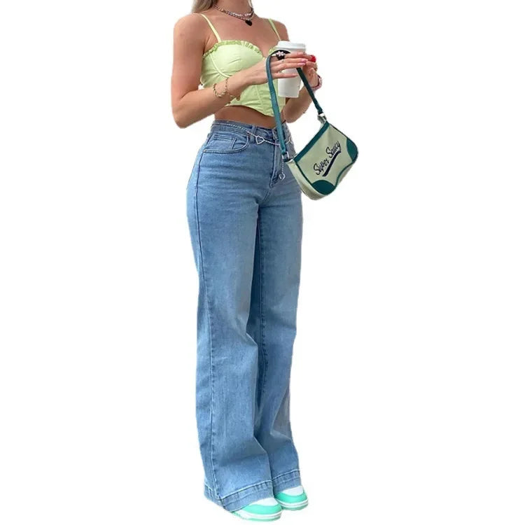 Jeans Women Straight Pants 2025 Streetwear Mid Waist Distressed Washed Mom Jenas Floor Length Vintage Basics Trousers Denim Aviola