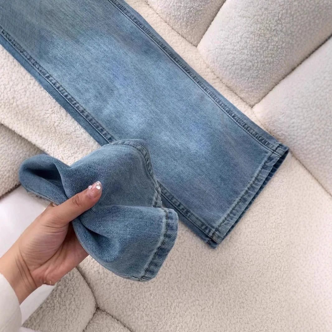 Wide Leg Jeans Women Denim Straight Pants Floor Length 2025 Streetwear High Waist Pockets Distressed Mom Jeans Vintage Trousers Aviola