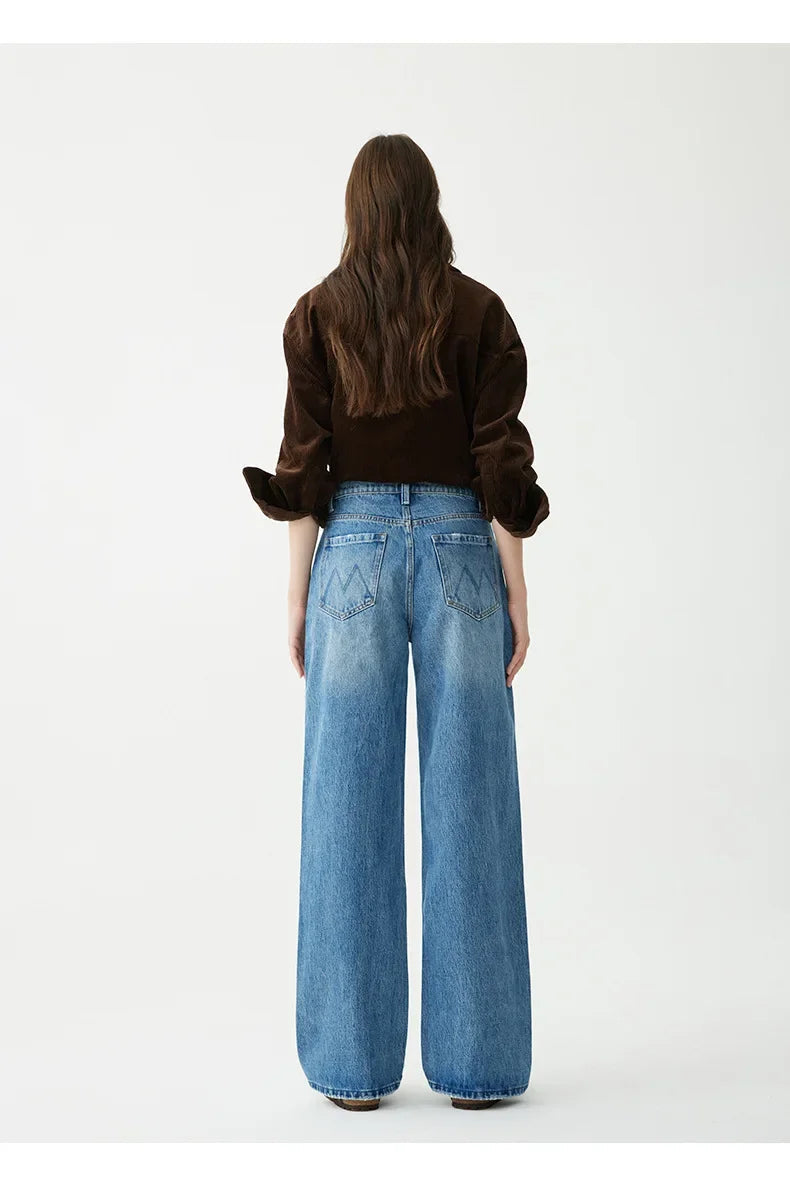 Denim Wide Leg Pants Women Jeans Floor Length High Waist Mom Jenas Washed Pockets Vintage Straight Trousers 2025 Streetwear Aviola
