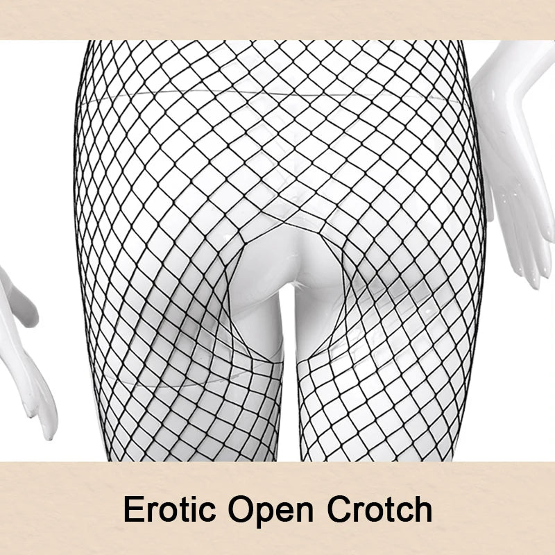 Sexy Crotchless Tights Women High Fishnet Black Sling Body Stockings Erotic Lingerie Mesh Teddy Pantyhose One Piece Long Tights Aviola
