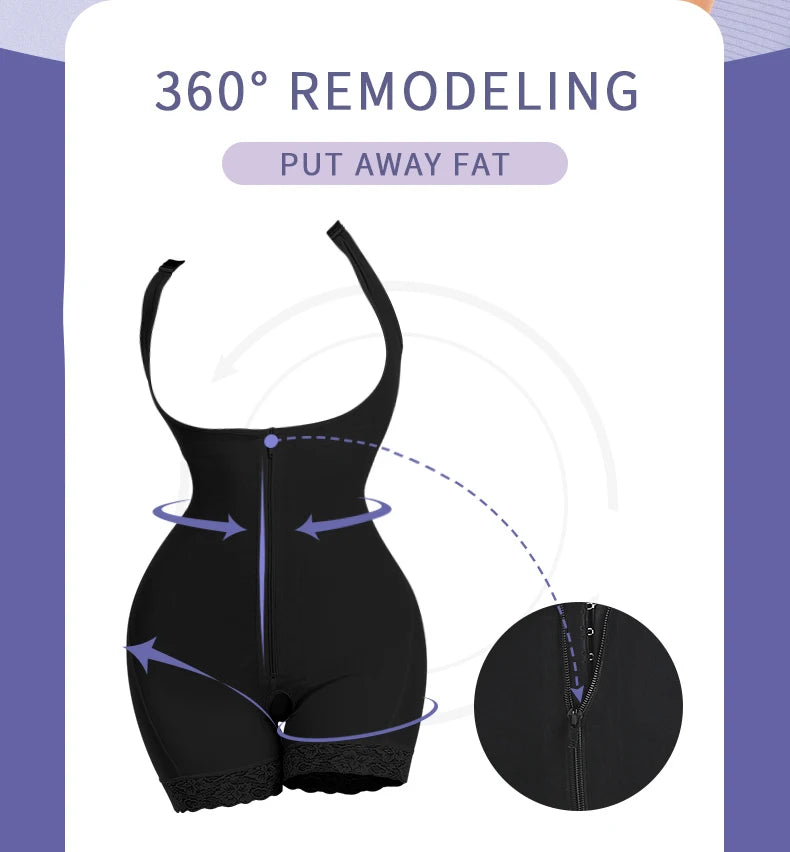 Women's Shapewear Bodysuit  Slimming  Butt Lifter Full Body Shaper Bbl Tummy Control Open Crotch Ziper Design Fajas Reductoras Aviola