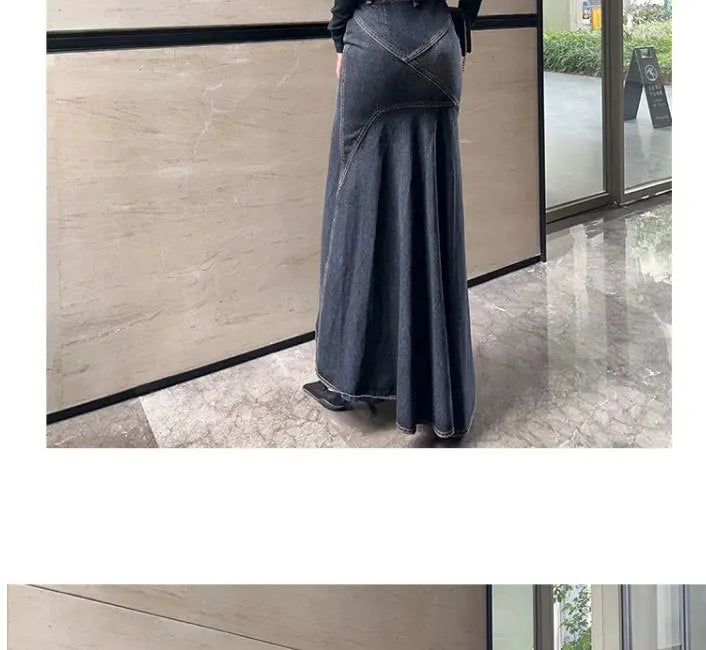 Maxi Skirt Women Casual Mermaid Streatwear High Waist Zipper Denim Skirts Y2k Streetwear Loose Long Mom Jeans Ankle Lenth Summer Aviola
