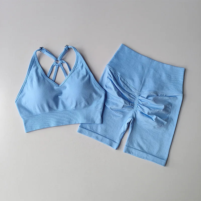 2 Pcs Yoga Sets Women High Waist Workout Outfits Gym Wear Gym Clothing Sports Suits Fitness Tracksuit Sportswear Shorts Suit Aviola