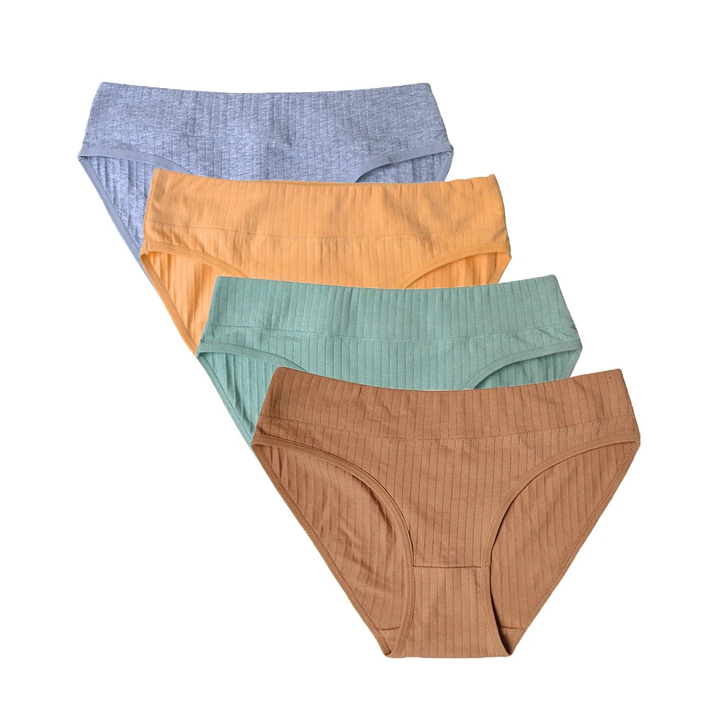4Pcs/Lot Mid Waist Underwear Cotton Panties for Women Comfy Knickers Full Briefs Breathable Comfortable Basic Ladies Panty Aviola