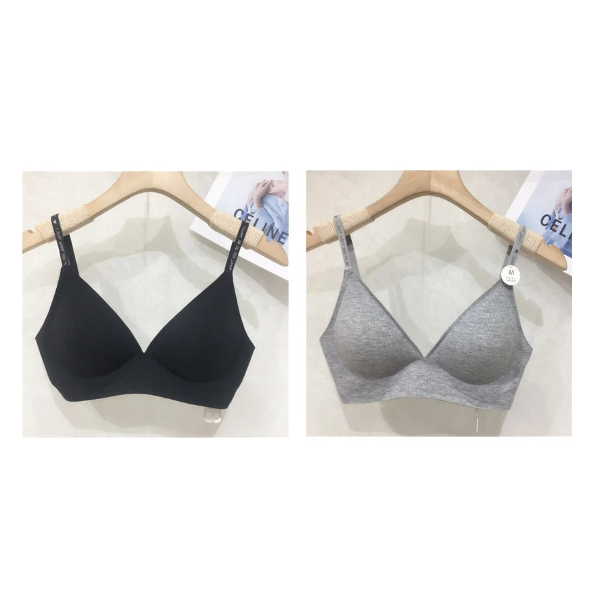 2Pcs/Set Seamless Bras For Women Nonwire Brassiere Soft Underwear Tops Letter Strap Sexy Lingerie U-shaped Back Bralette Aviola