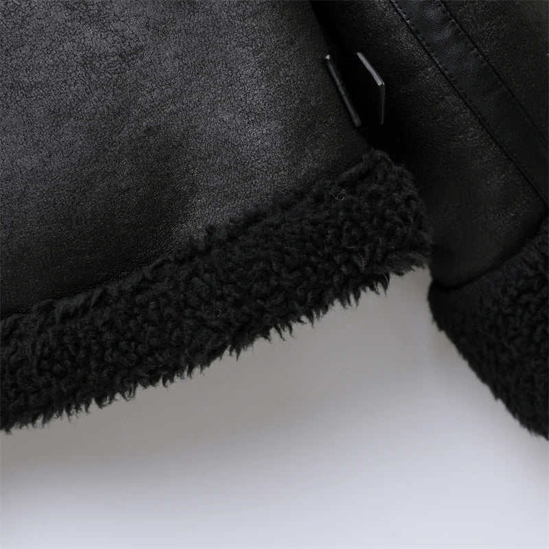 RARF 2024 women's new autumn fur one black double-sided motorcycle jacket jacket thickened women's thermal top Aviola