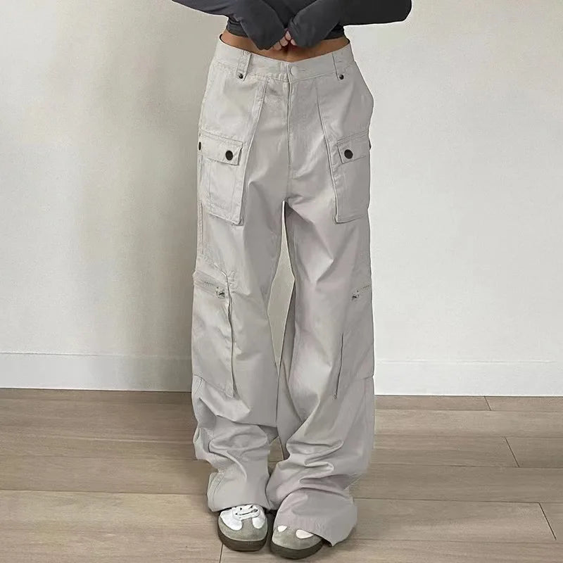 Cargo Pants Women Casual Jeans Utility Low Waist Trousers Pockets Zipper Straight Y2k Streetwear Loose 2025 Summer Party Club Aviola