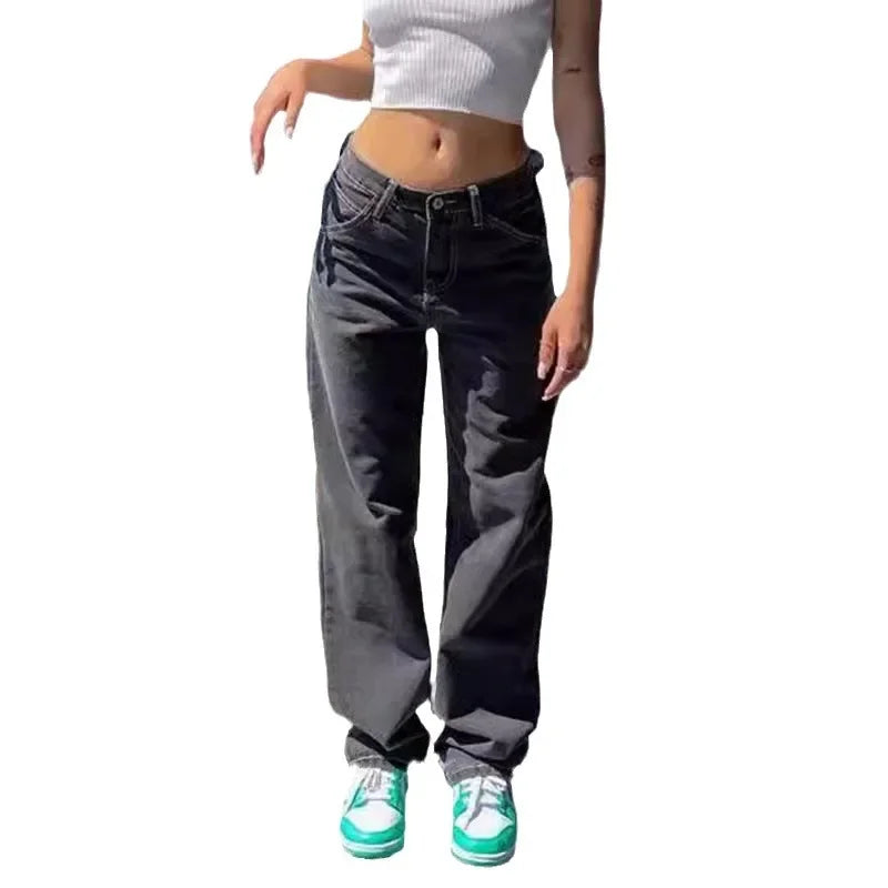 Vintage Wide Leg Pants Jeans Ankle Length Pants Women Denim Solid Washed Pockets Mid Waist Basics Loose Fit Zipper Fly 2025 Aviola