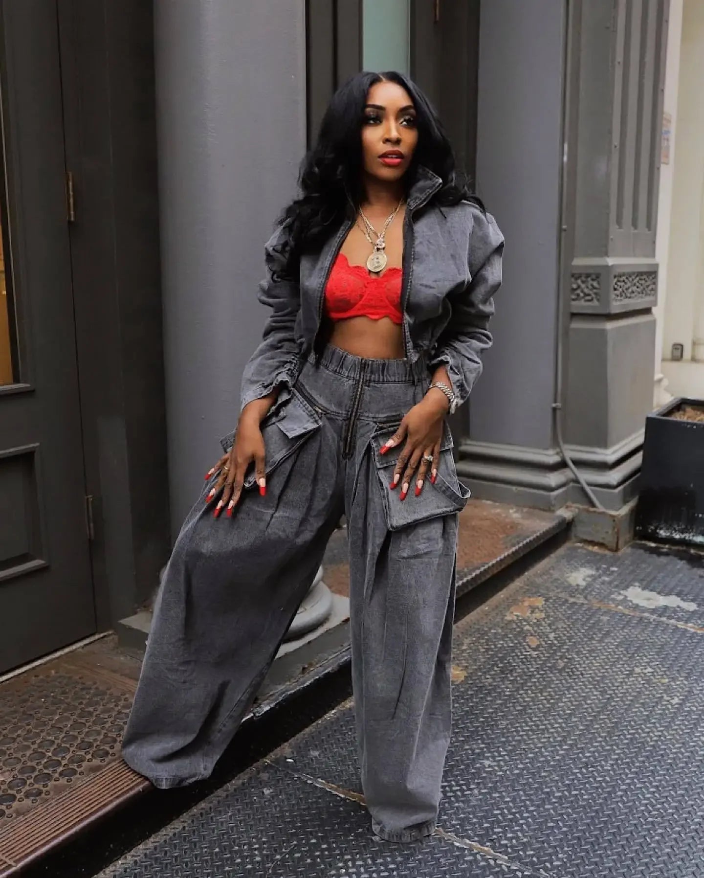 Denim Two Piece Sets Women Coat Jacket Wide Leg Pants Jeans Suits Matching Sets Trousers Outfits 2025 Y2k Streetwear Party Aviola