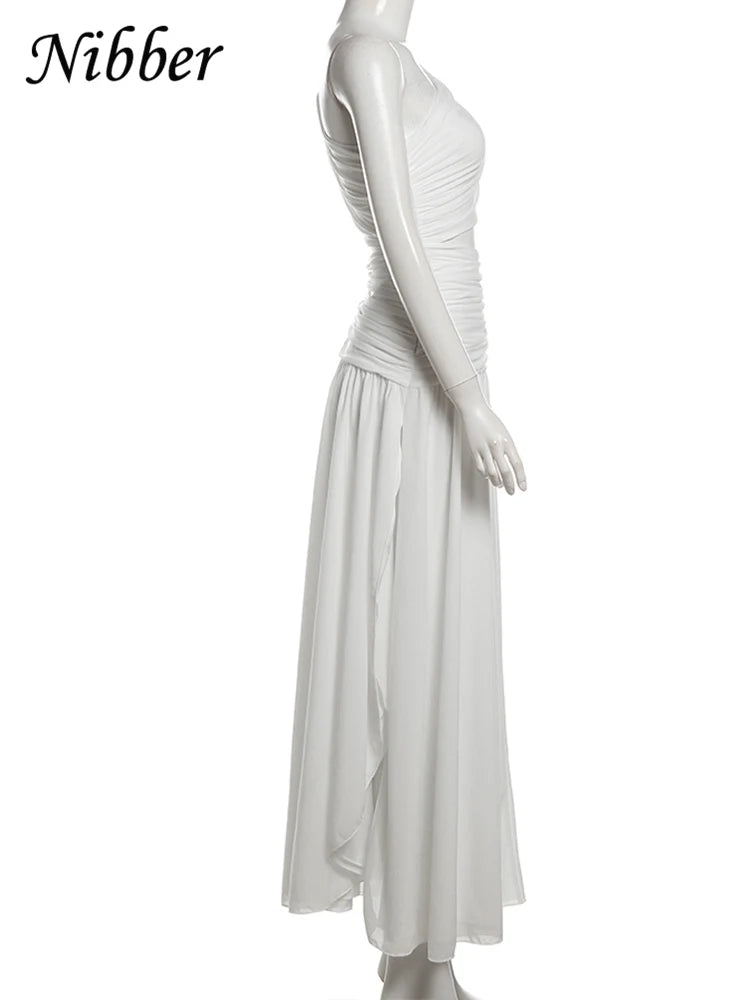 Nibber Elegant Maxi Dress Women Summer Off-shoulder Sleeveless Cut Out Beach Long Indie Folk Temperament For Vacation Vestidos Aviola