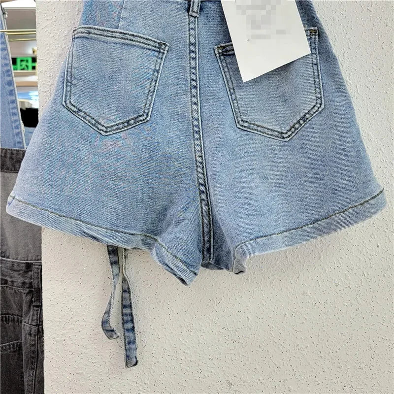 Denim Skirt Women Jeans Culottes Cargo Shorts Irregular Washed High Waist Multiple Y2k Punk Streetwear Short Pants Summer 2025 Aviola