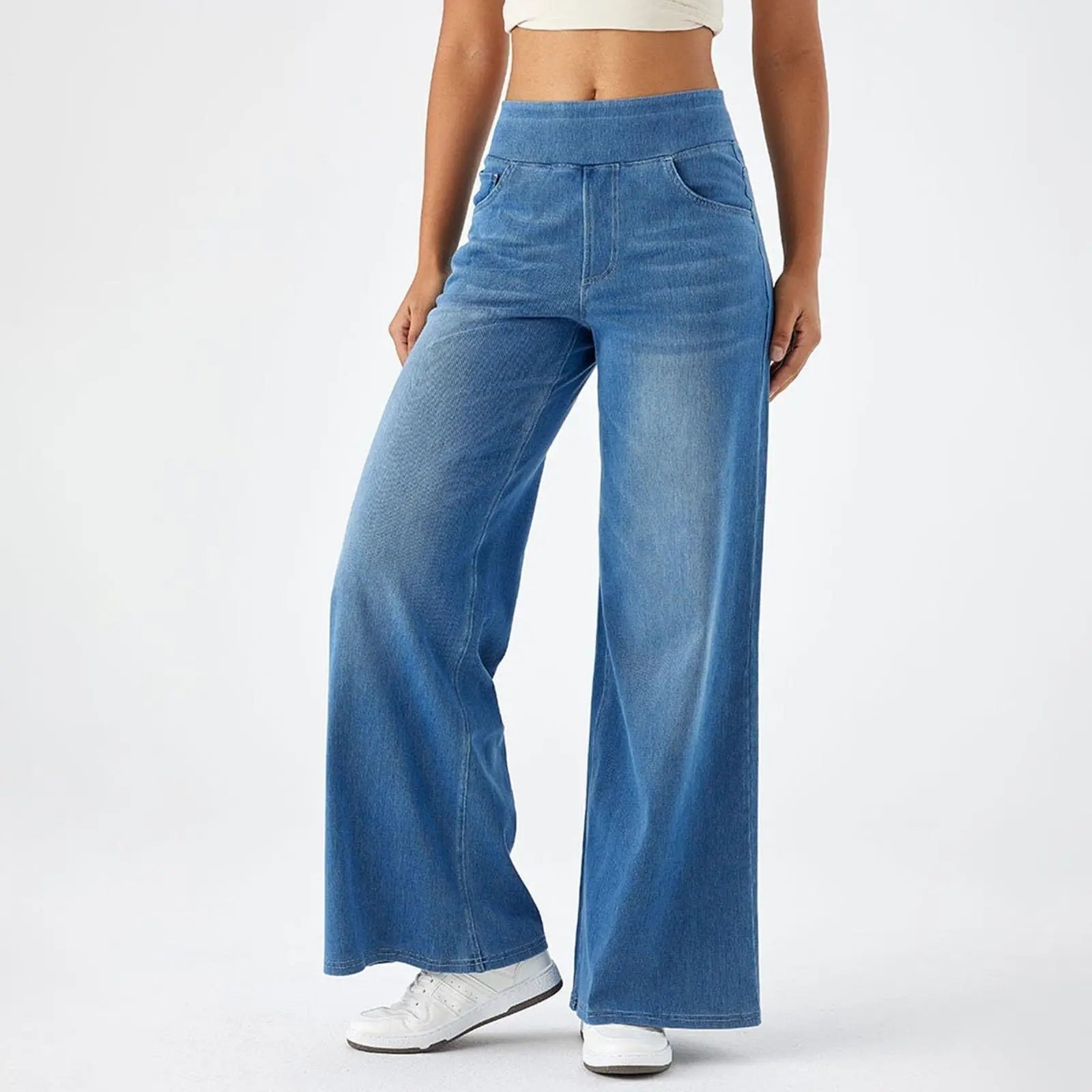 Women Jeans Denim Pant Wide Leg Long Pants Y2k Streetwear Elastic Waist Straight Trousers Elegant Mom Jeans Temperament Casual Aviola