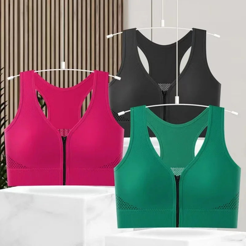 Seamless Bras Crop Top Women V-Neck Front Zipper Push Up Tank Top Women's Sports Underwear Padded Camisoles Aviola