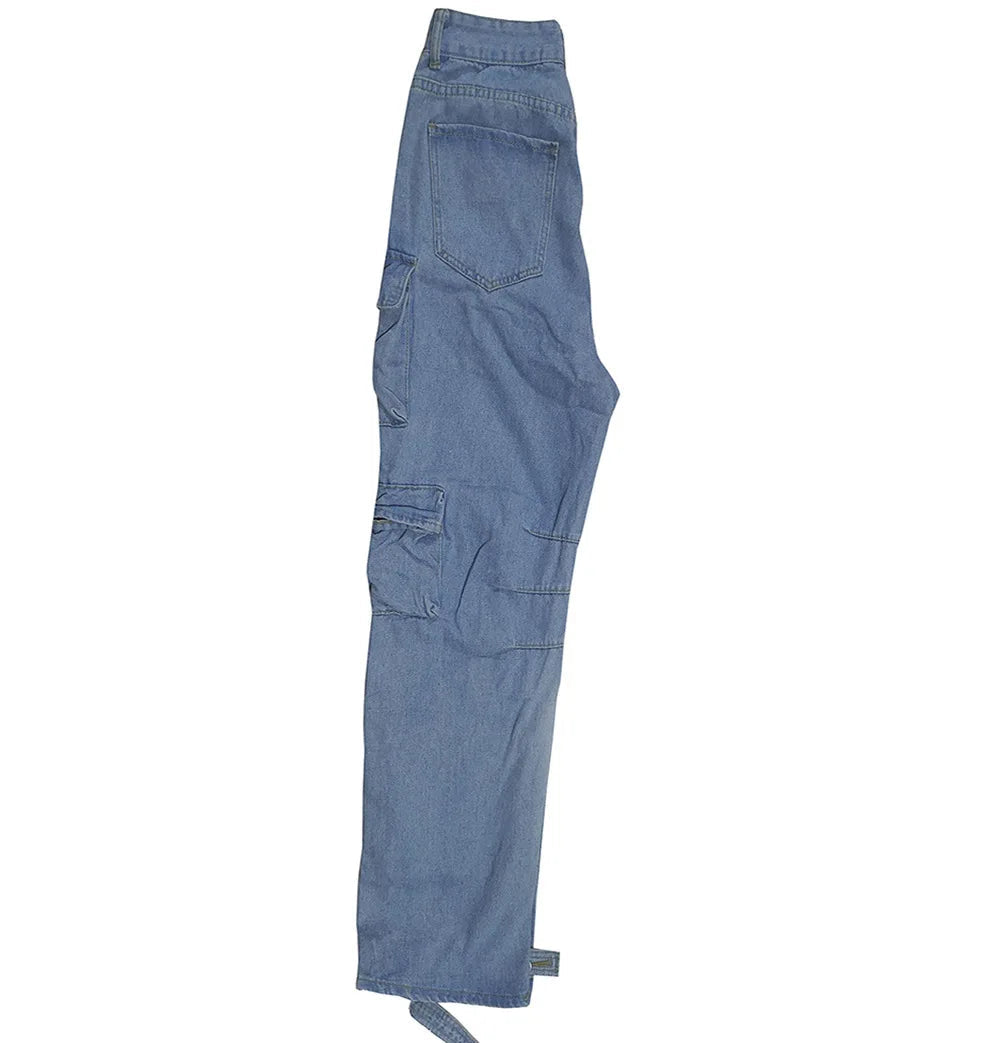 Women Jeans Washing Denim Patchwork Cargo Pants Pockets Mid Waist Zipper Mom Jeans Winter 2025 Slight Strech High Street Loose Aviola