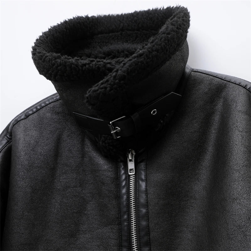 RARF 2024 women's new autumn fur one black double-sided motorcycle jacket jacket thickened women's thermal top Aviola