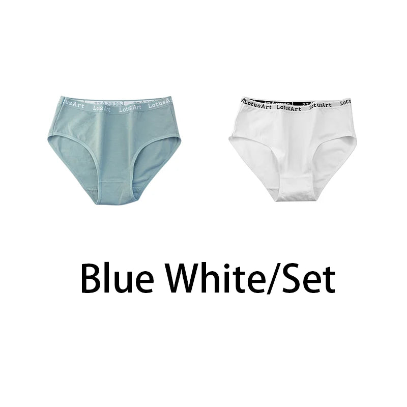 2PCS/Set Women Cotton Solid Panties Sexy Plus Size Underwear Letter Lingerie High Waist Comfor Briefs Aviola