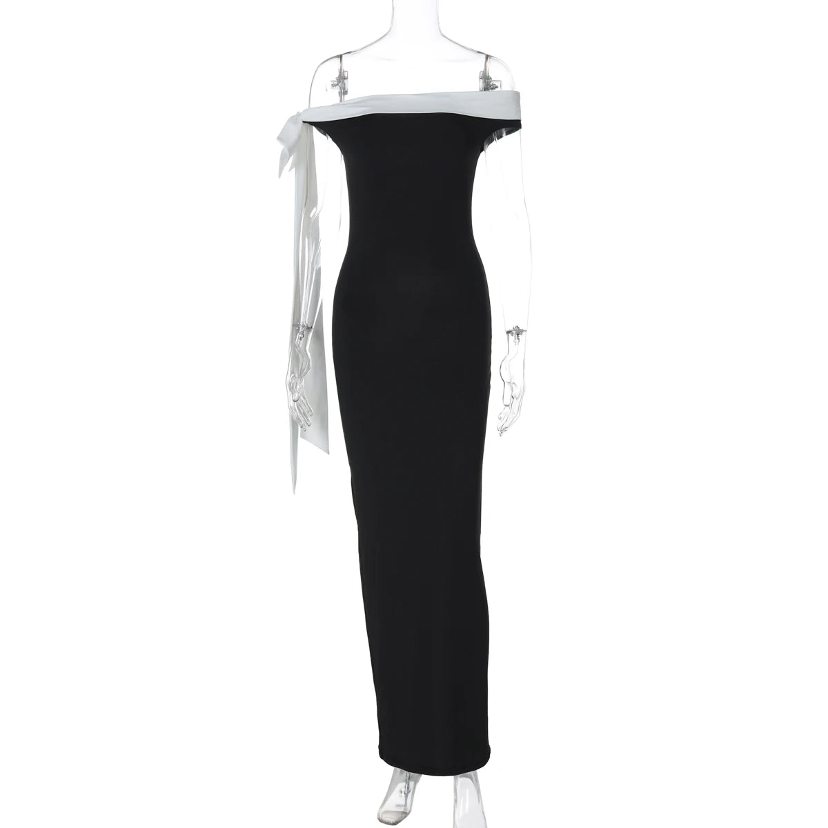Nibber Black White Patchwork Woman Dress Elegant Bow One Shoulder Sleeveless Frenulum Temperament Skinny Noble Gown Vestidos Aviola