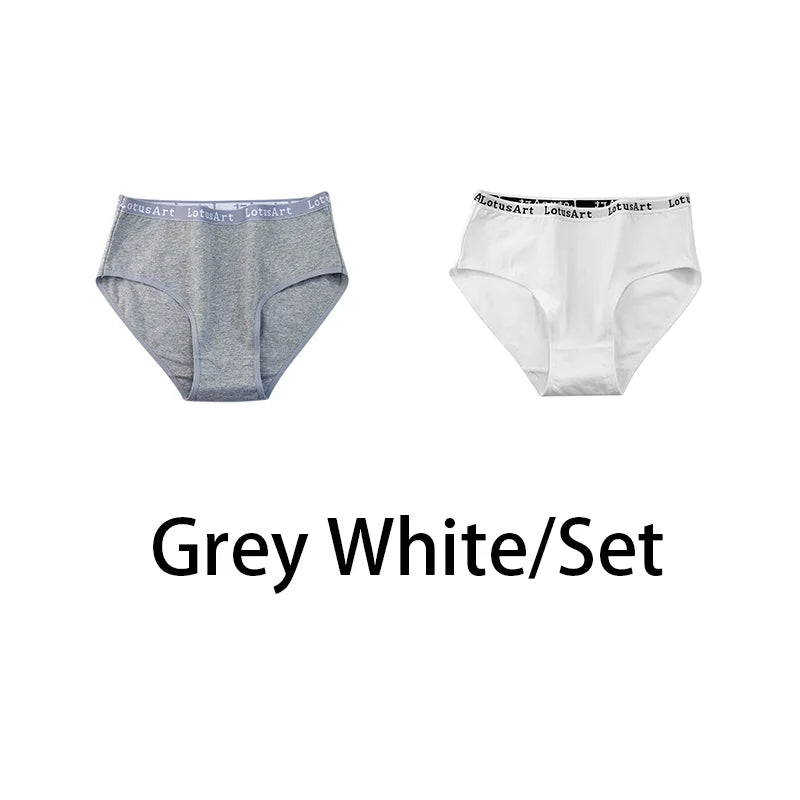 2PCS/Set Women Cotton Solid Panties Sexy Plus Size Underwear Letter Lingerie High Waist Comfor Briefs Aviola